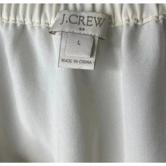 J Crew Top Womens Large Beige Button Neck Blouse Ruffles Flowy Long Sleeve - Picture 2 of 5